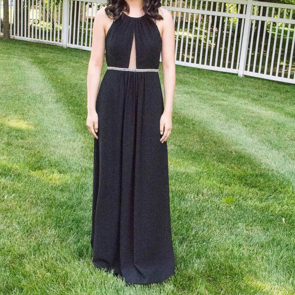 Black Silver Beading Long Prom Dress S